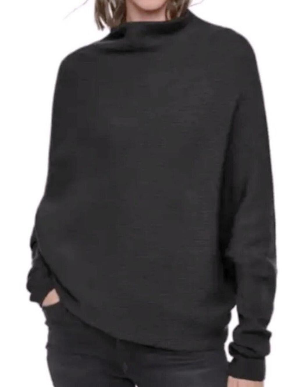 New AllSaints Ridley Funnel Neck Wool Sweater in Black Size L